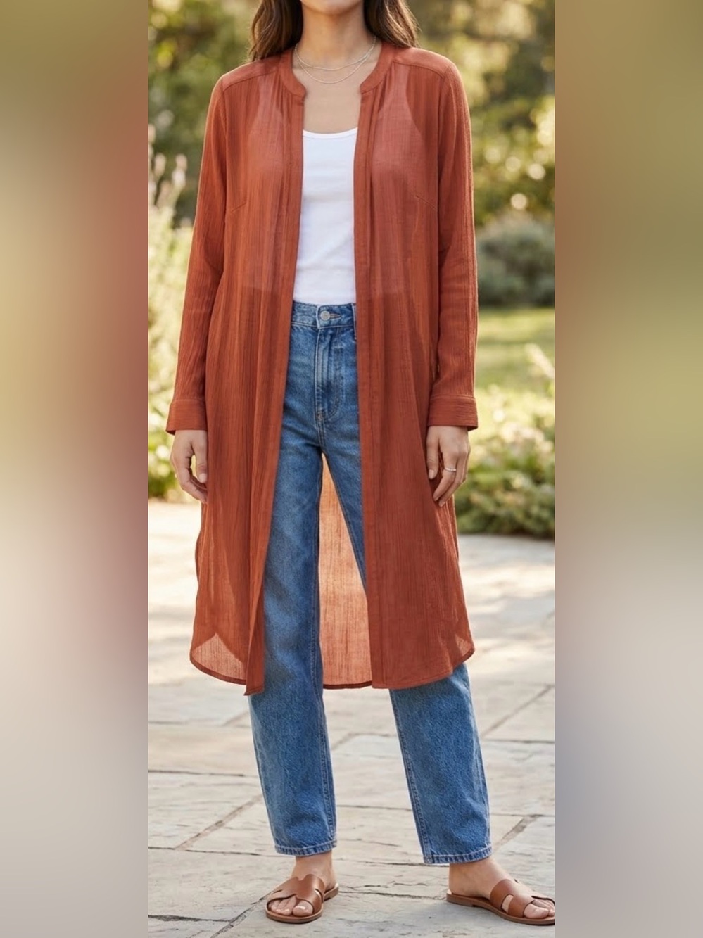 Rust-Orange Long-Line Duster Cardigan